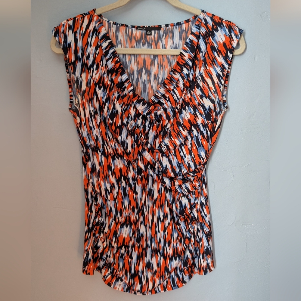 Chaus Orange and Black Patterned Blouse